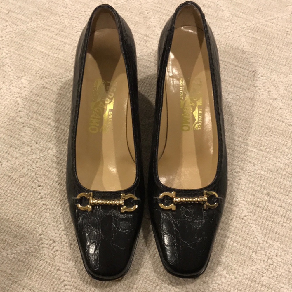 Salvatore Ferragamo Black Chunky Heels